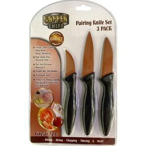 PARING Knife Set Of 3 COPPER Coated Stainless Steel Never Needs Sharpening